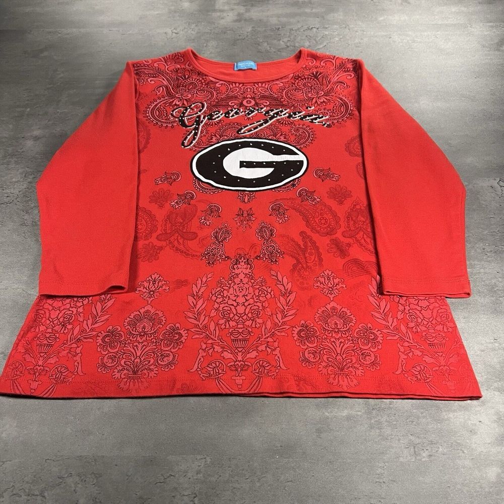 Georgia Bulldogs Shirt Women L M Red Rhinestone Y2K Opium Grunge Punk Bedazzle
